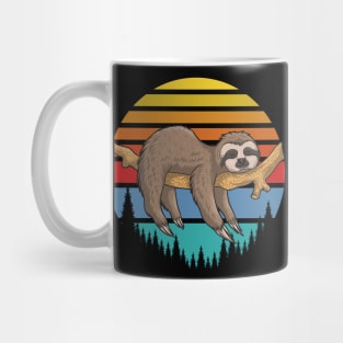 lazy Sloth on branch with Retro sunset. hoodie and Mug